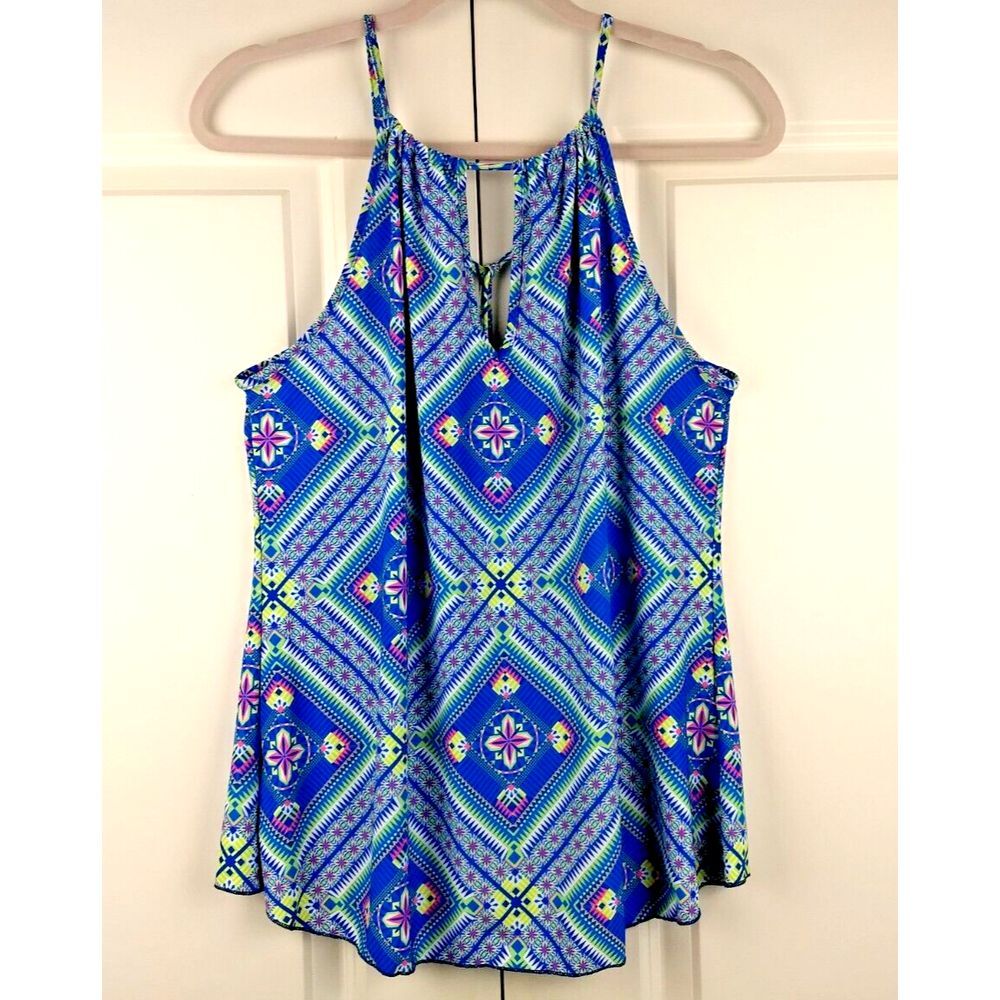 AvaLynn Halter Top String Tie Geometric Blue Pink Sz S Travel Beach Coastal‎ NWT - Picture 12 of 16